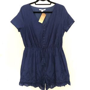 MI AMI navy eyelet lacer‎ cut scallop romper SZ M